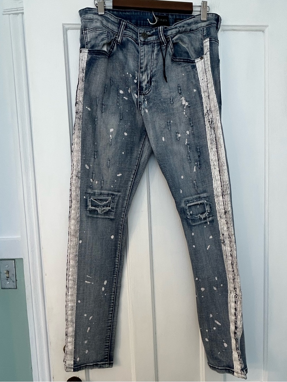 Waimea Men’s Jeans Size 34 Skinny Fit Paint Splatter Distressed Blue